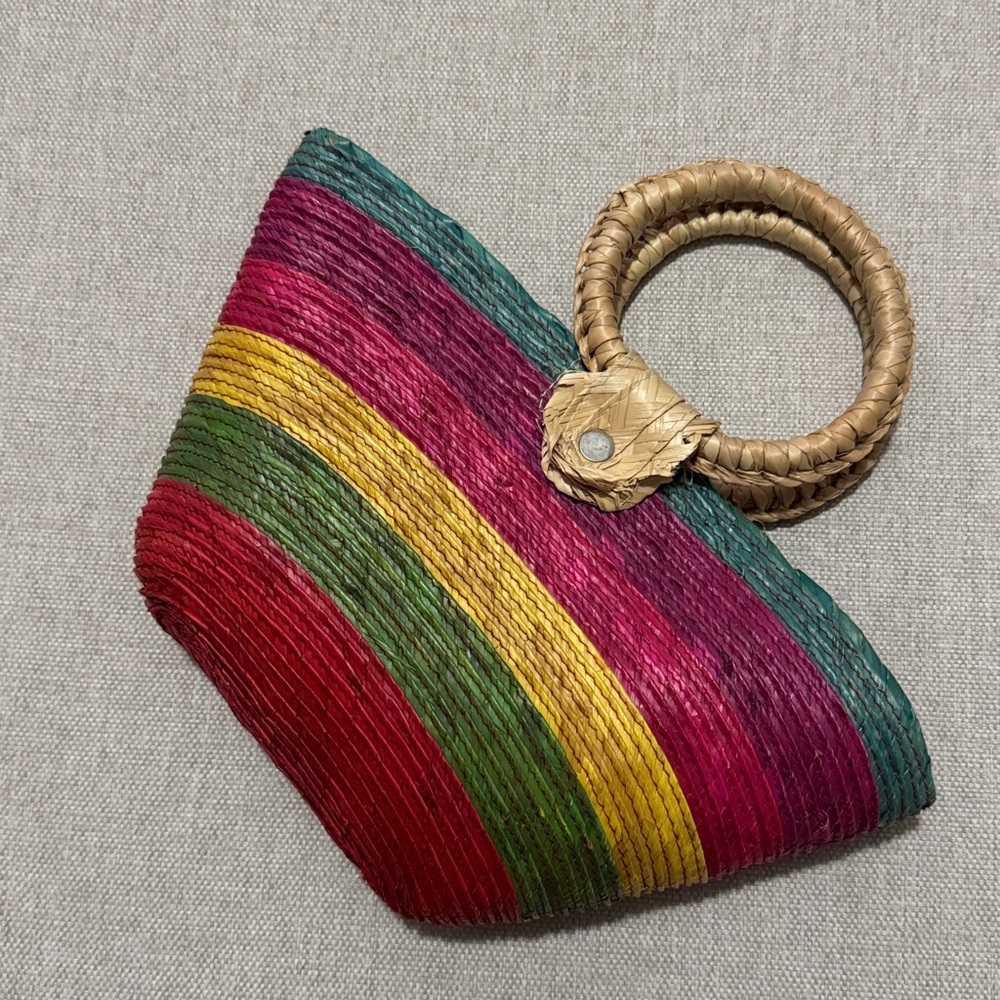 Summer Vibes Woven Multi Stripe Mini Bag-Natural Fibers-GUC - Picture 3 of 14